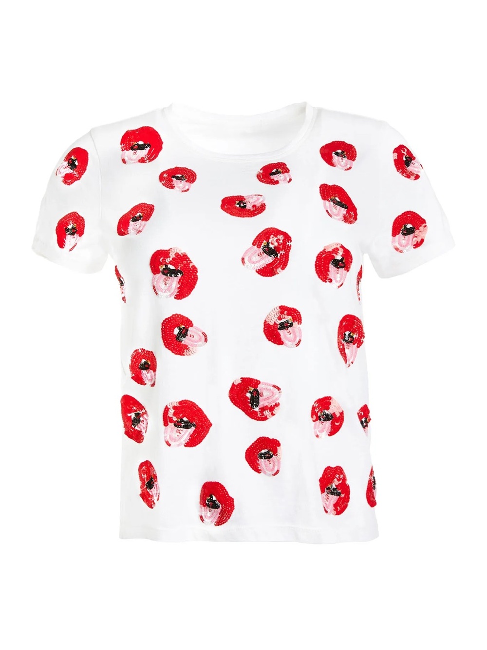 Alice + Olivia x Donald Robertson Lips sequin t-shirt.